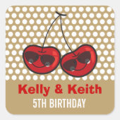 漫画カッコいいパーティーさくらんぼツインバースデーパーティー スクエアシール (正面)