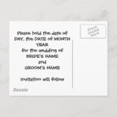 漫画カップル結婚式の日付を保存 案内ポストカード (裏面)