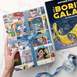 漫画カラフルおもしろいキャラクターグリッドパターンパーティー ラッピングペーパー