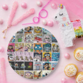 漫画カラフルおもしろいキャラクターグリッドパターン紙P ペーパープレート (パーティー)