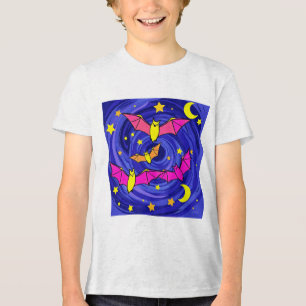 漫画カラフルこうもりかわいいハロウィンスターリーナイト トライブレンドTシャツ