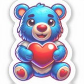 漫画カラフルのクマの保持ハート シール (正面)