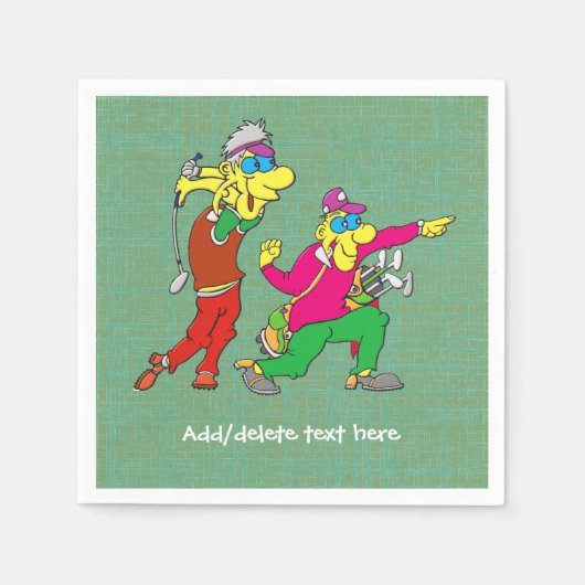 漫画カラフルのゴルファーとキャディー スタンダードカクテルナプキン (正面)