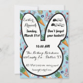 漫画カラフルのバニーのニンジンとイースターエッグフローラ 招待状 (正面)