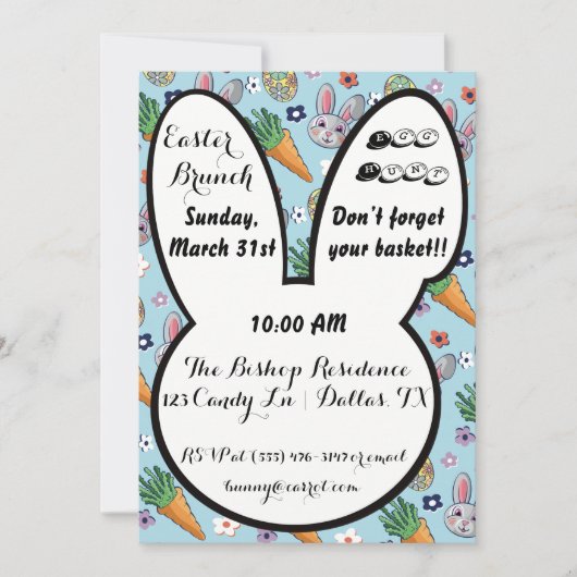 漫画カラフルのバニーのニンジンとイースターエッグフローラ 招待状 (正面)