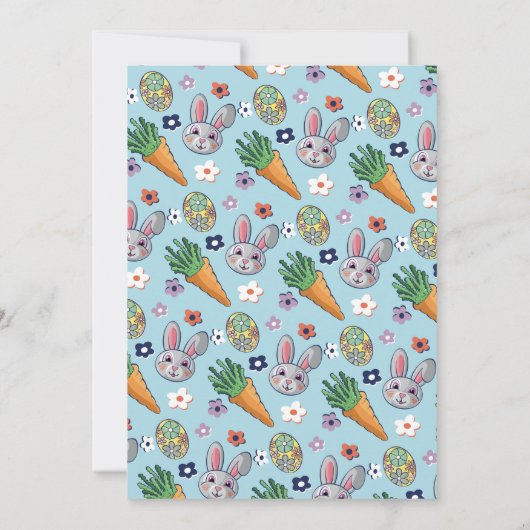 漫画カラフルのバニーのニンジンとイースターエッグフローラ 招待状 (裏面)