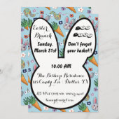 漫画カラフルのバニーのニンジンとイースターエッグフローラ 招待状 (正面/裏面)