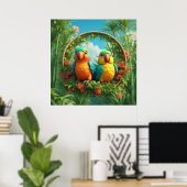 漫画カラフルのパロット ポスター (ホームオフィス)