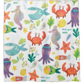 漫画カラフルの海獣シームレスなパターン シャワーカーテン (正面)