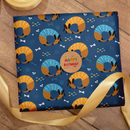 漫画カラフルの熱狂するソーセージ犬 ラッピングペーパー