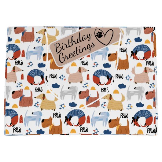 漫画カラフルの犬はシームレスなパターン ラージペーパーバッグ (正面)