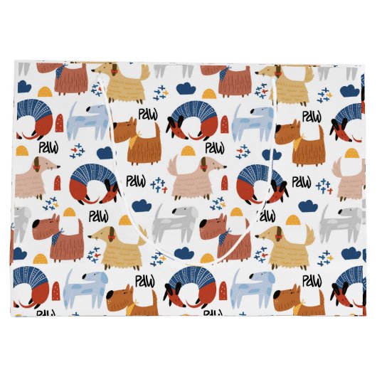 漫画カラフルの犬はシームレスなパターン ラージペーパーバッグ (裏面)