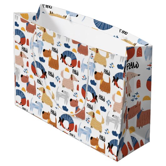 漫画カラフルの犬はシームレスなパターン ラージペーパーバッグ (裏面アングル)