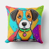 漫画カラフルパピーアートプリント クッション (正面)