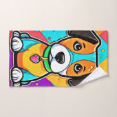 漫画カラフルパピーアートプリント バスタオルセット (ハンドタオル)