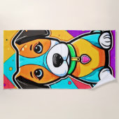 漫画カラフルパピーアートプリント ビーチタオル (正面)