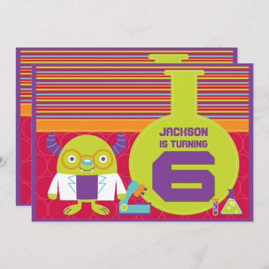 漫画カラフル不機嫌サイエンティスト6thバースデーパーティー 招待状 (正面/裏面)