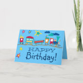漫画カラフル列車ハッピーバースデーカード カード (正面)
