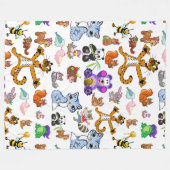 漫画カラフル動物 フリースブランケット (正面(横))