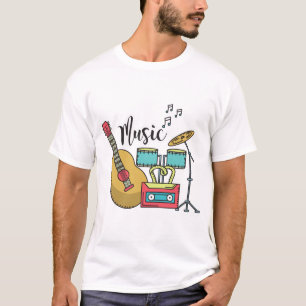 漫画カラフル音楽楽器グラフィック Tシャツ
