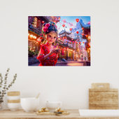 漫画ガールとスモールハンドドラゴンファンタジー ポスター (キッチン)