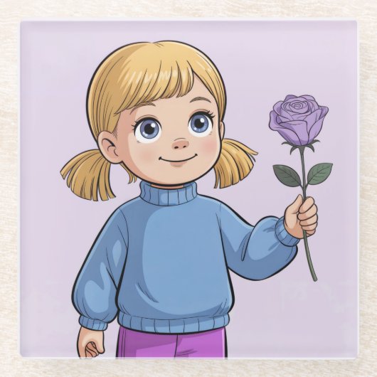 漫画ガールラベンダーバラガラスコースター ガラスコースター (正面)