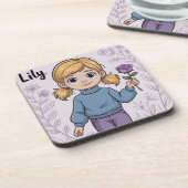 漫画ガールラベンダーバラプラスチックコースターセット コースター (左側)