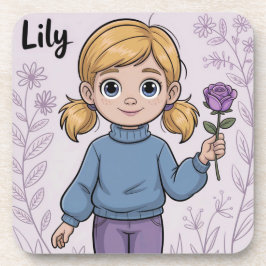 漫画ガールラベンダーバラプラスチックコースターセット コースター