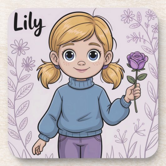 漫画ガールラベンダーバラプラスチックコースターセット コースター (正面)