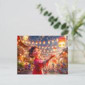 漫画ガール祝・ランタン中国のズ・ニューY シーズンポストカード (スタンド正面)