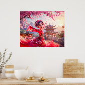 漫画ガール踊りとさくらんぼの花3月 ポスター (キッチン)