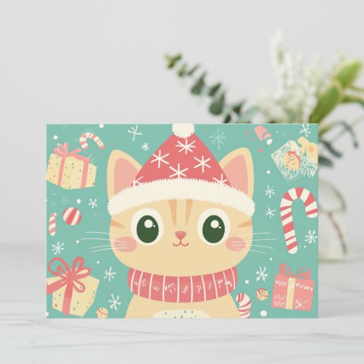 漫画キャットカワイイクリスマスキャンディーケーンカスタム文字 シーズンカード (スタンド正面)