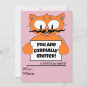 漫画キャットガールの誕生日パーティーへの招待ピンク 招待状 (正面)