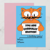 漫画キャットボーイの誕生日パーティーへの招待ブルー 招待状 (正面/裏面)