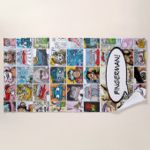 漫画キャラクターグリッドパターン音声認識バルーン名 ビーチタオル (正面)