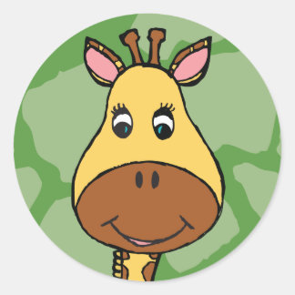 漫画キリンのステッカー – 動物園の動物 ラウンドシール