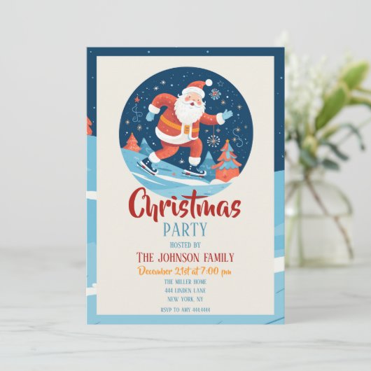 漫画クリスマスサンタクロース氷スケートで滑る 招待状 (スタンド正面)