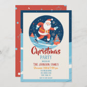 漫画クリスマスサンタクロース氷スケートで滑る 招待状 (正面/裏面)