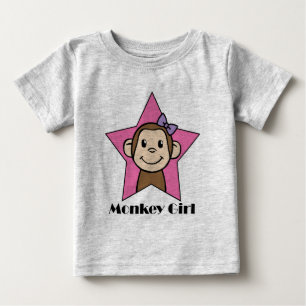漫画クリップアートスマイルモンキーガールピンクスターボウ ベビーTシャツ