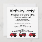 漫画クリップ·アートの消防車少年誕生パーティー 招待状 (裏面)