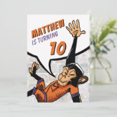 漫画クールハッピーモンキーパターン誕生日パーティー 招待状 (スタンド正面)