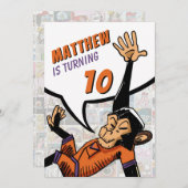 漫画クールハッピーモンキーパターン誕生日パーティー 招待状 (正面/裏面)