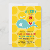 漫画グリーンホエールプールパーティーガールフォト誕生日 招待状 (正面)