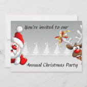 漫画サンタのトナカイとクリスマスパーティー招待状 招待状 (正面)