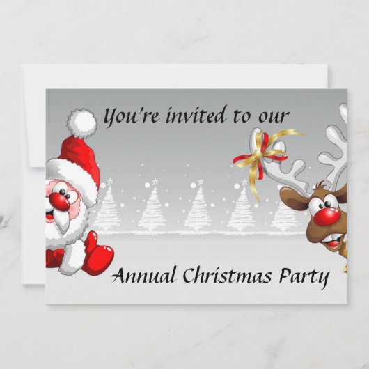 漫画サンタのトナカイとクリスマスパーティー招待状 招待状 (正面)