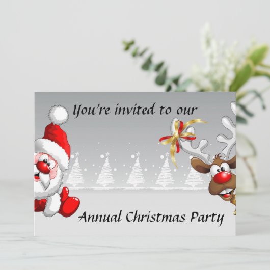 漫画サンタのトナカイとクリスマスパーティー招待状 招待状 (スタンド正面)