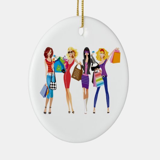 漫画ショッピング女の子ベクトルファッションスタイルおもしろいF セラミックオーナメント (右)