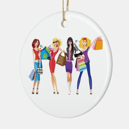 漫画ショッピング女の子ベクトルファッションスタイルおもしろいF セラミックオーナメント (左)