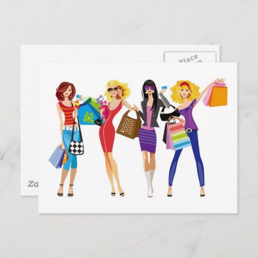 漫画ショッピング女の子ベクトルファッションスタイルおもしろいF ポストカード (正面/裏面)
