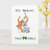 漫画ジンジャーキャットホリーサバ14誕生日カード カード (黄色い花)